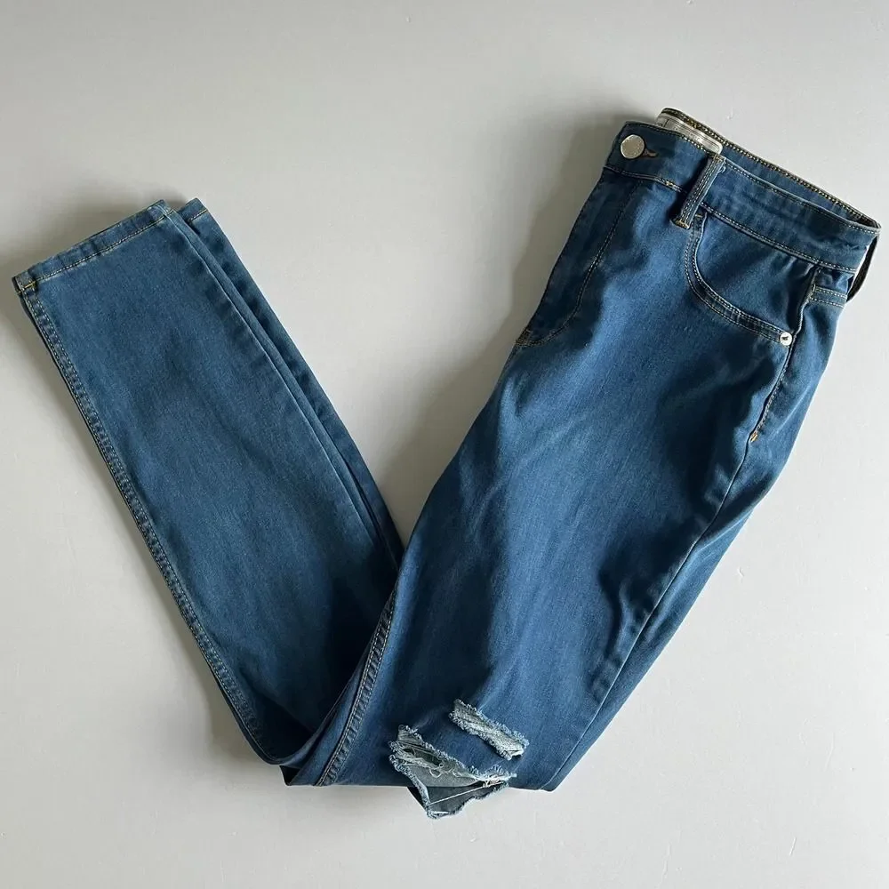 Free People Distressed Skinny Jeans Blue High Rise Stretch Women’s Size W31
